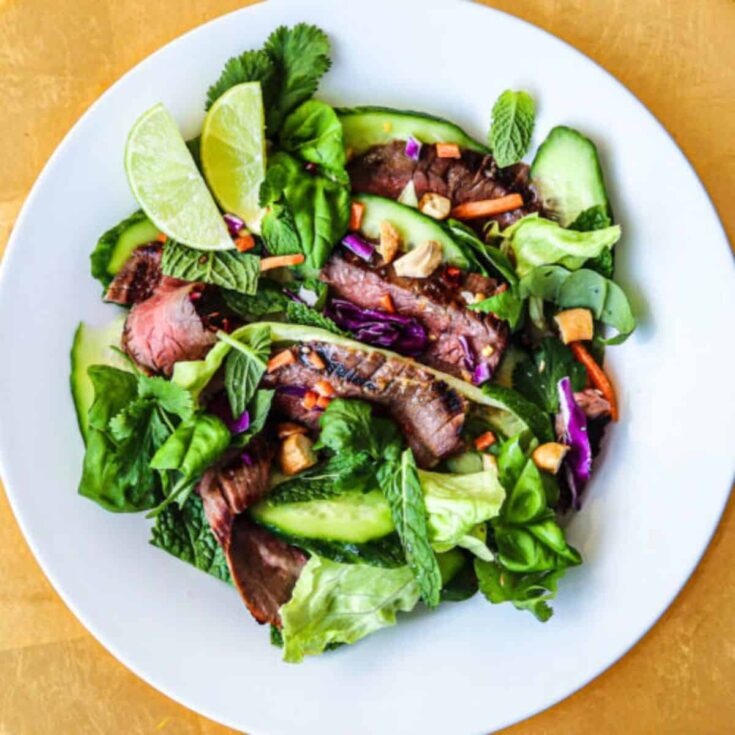 A plate of Flank steak salad