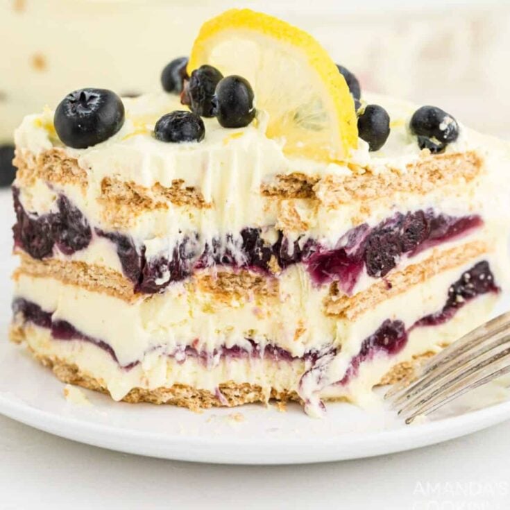 A plate of lemon blueberry icebox cake