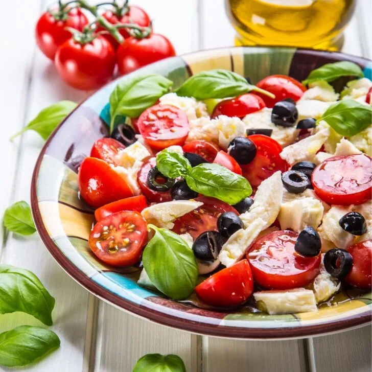 A bowl of caprese salad made after reading these 25 summer dinner ideas