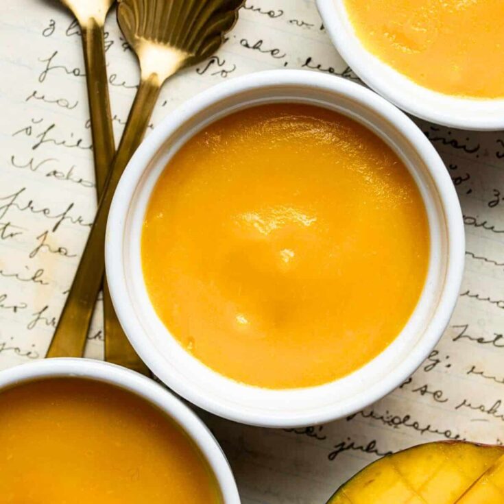 A small bowl of mango jelly dessert