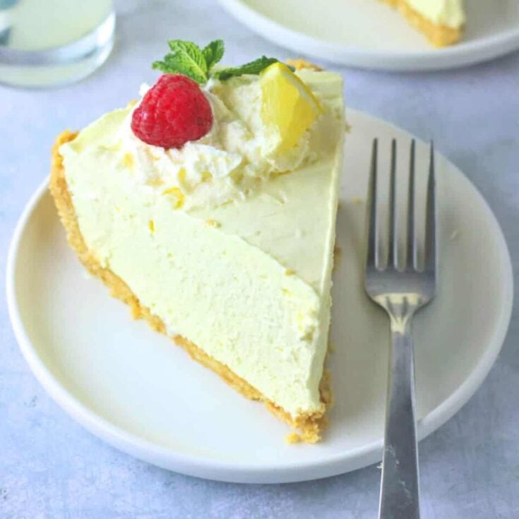 A slice of no-bake lemonade pie