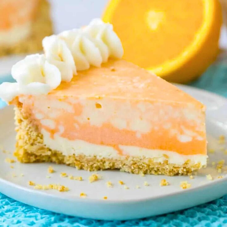 A slice of no-bake orange creamsicle cheesecake