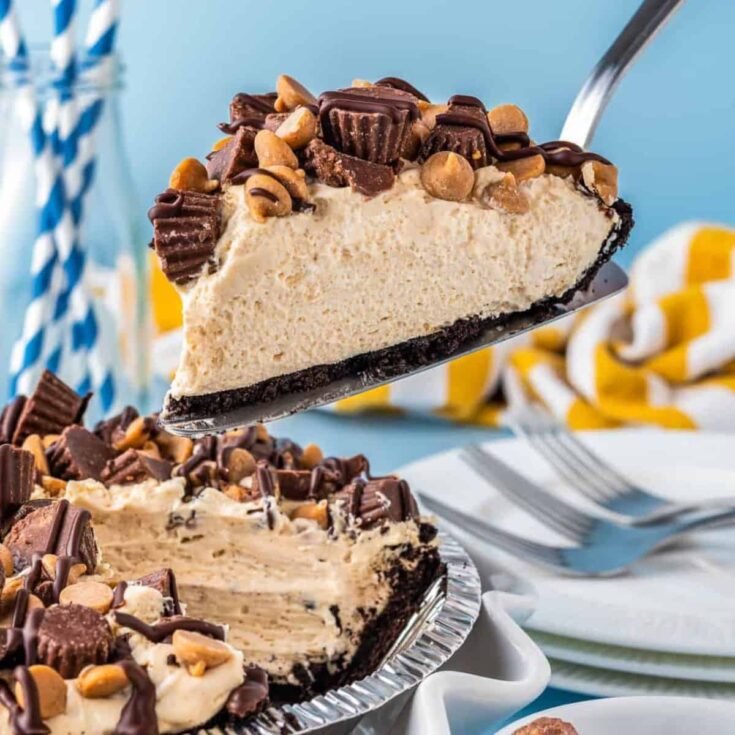 A slice of no-bake peanut butter pie