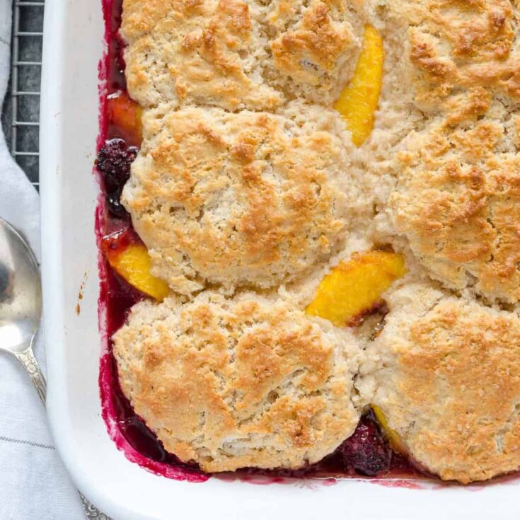 Peach blackberry cobbler