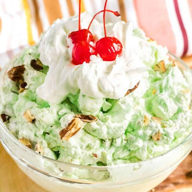 A bowl of Pistachio fluff Watergate salad