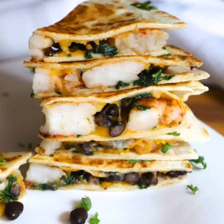 Shrimp and black bean quesadillas