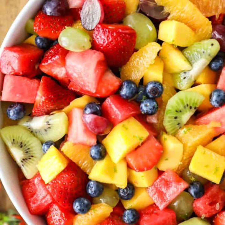 A bowl of summer fruit salad