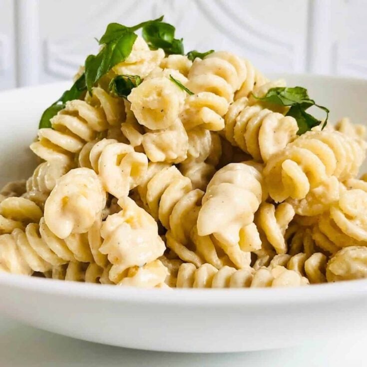 Tahini pasta in a bowl