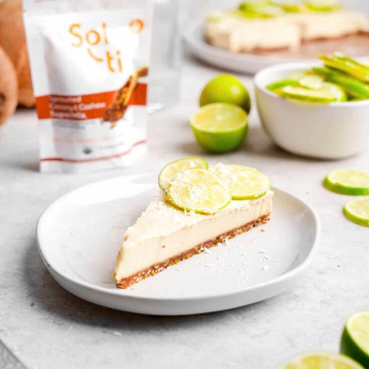 A slice of Vegan coconut key lime cheesecake