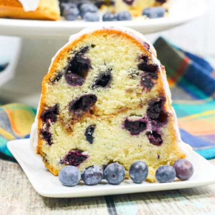 A slice of blueberry bundt cake