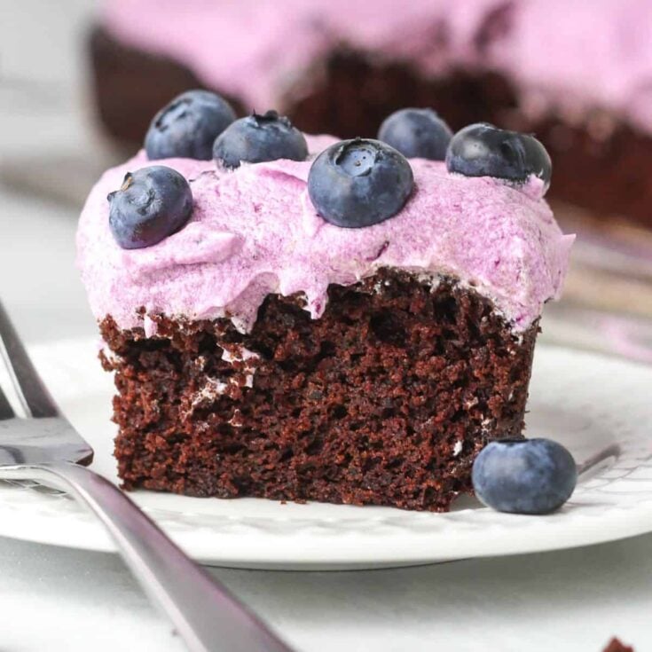 A slice of blueberry chocolate cake