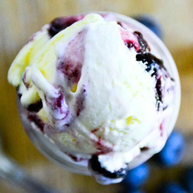 A scoop of blueberry compote ice cream