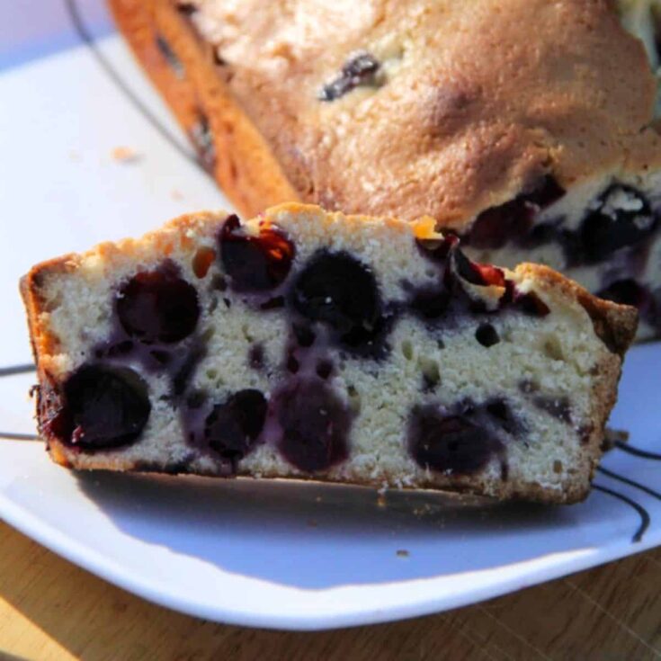 A slice of blueberry lemon pound cake