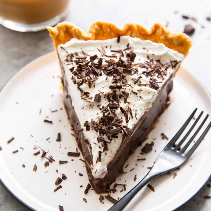 A slice of chocolate cream pie
