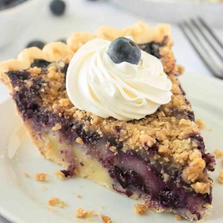 A slice of creamy blueberry pie