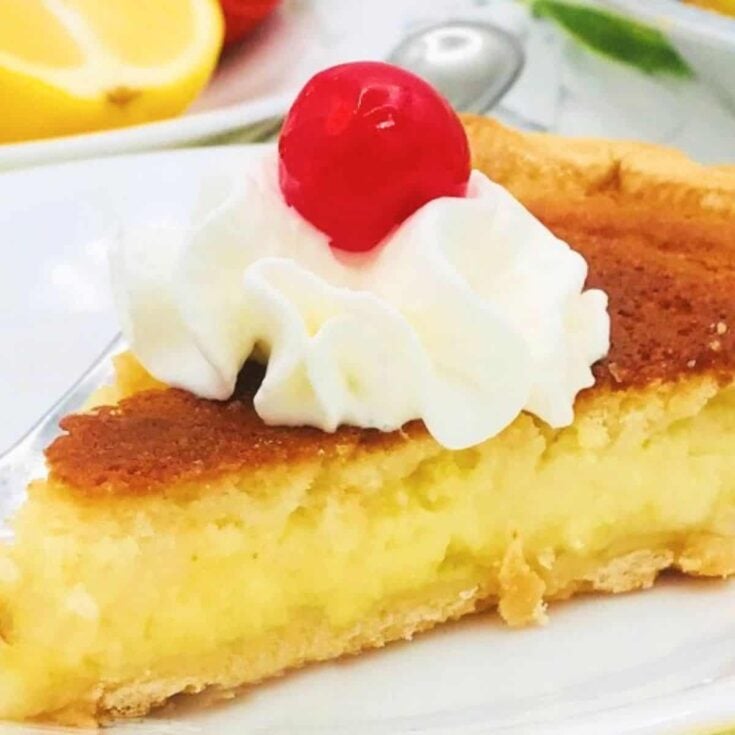 A slice of lemon cake pie dessert