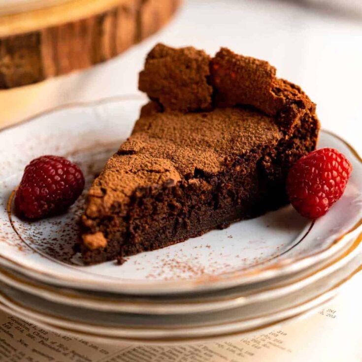 Fallen chocolate souffle cake gourmet dessert