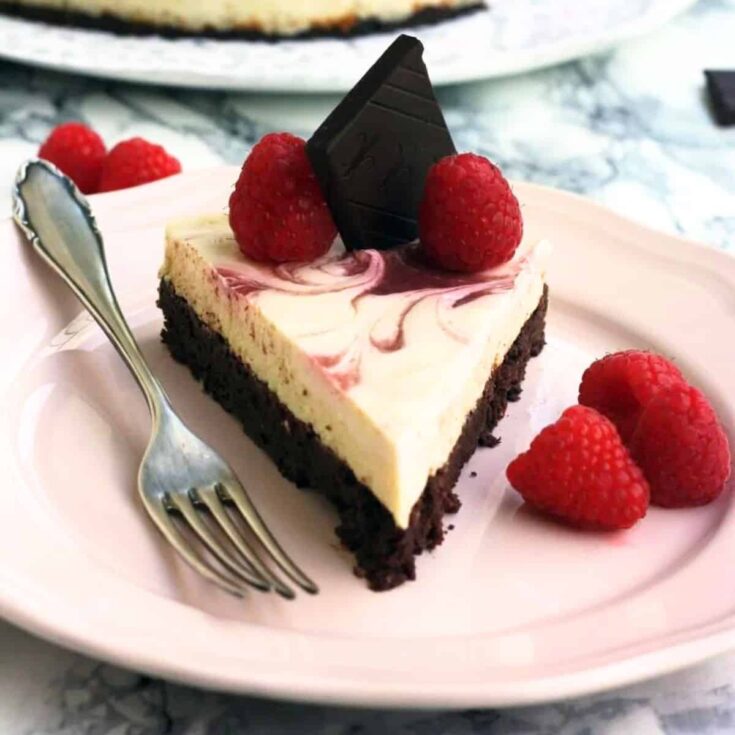 A slice of healthy brownie cheesecake