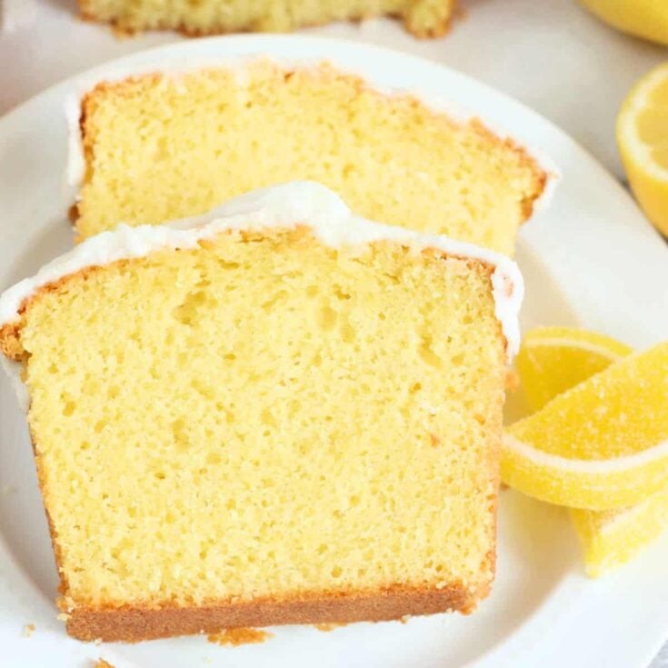 Slices of lemon loaf cake dessert