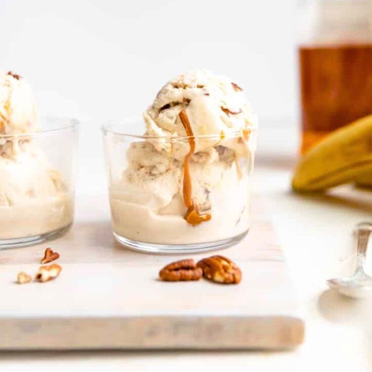 A cup of no-churn banana bourbon ice cream