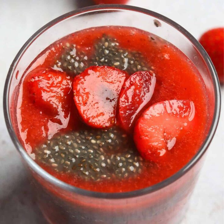 A cup of strawberry chia pudding dessert