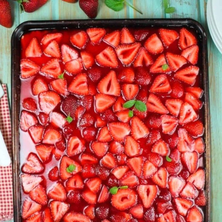 One tray of strawberry slab pie