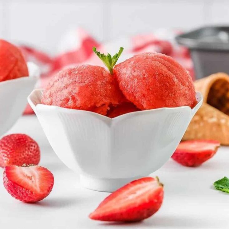 A bowl of strawberry sorbet