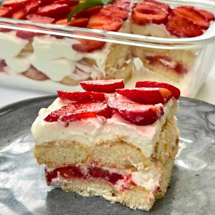 A slice of strawberry tiramisu