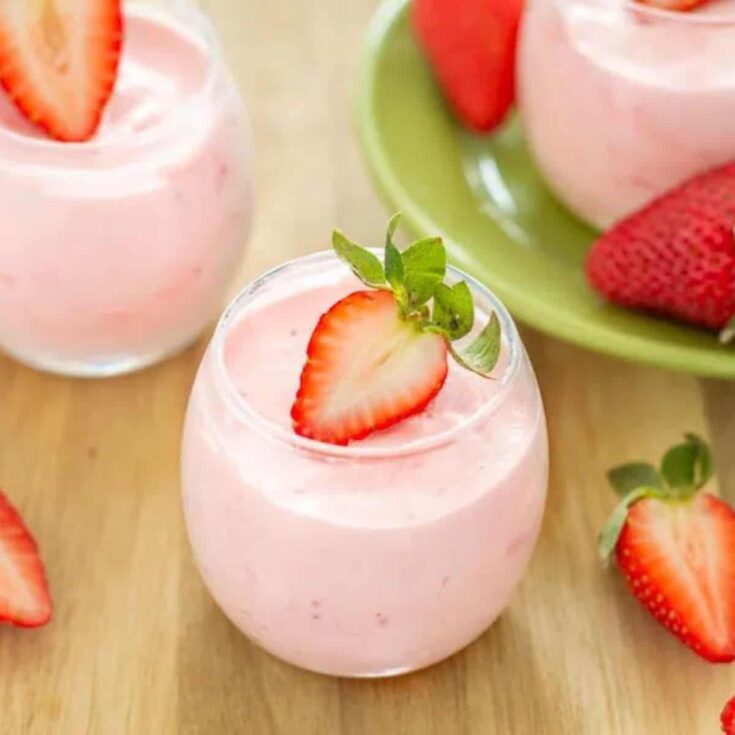 Two ingredient strawberry mousse in a cup