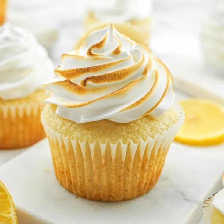 Vanilla cupcakes with lemon marshmallow frosting
