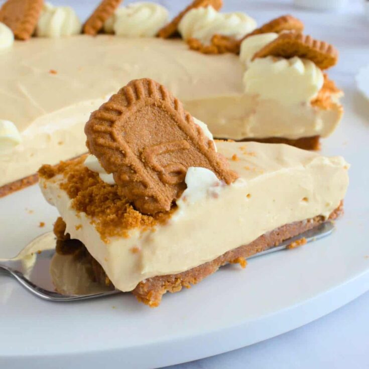A slice of Biscoff cheesecake