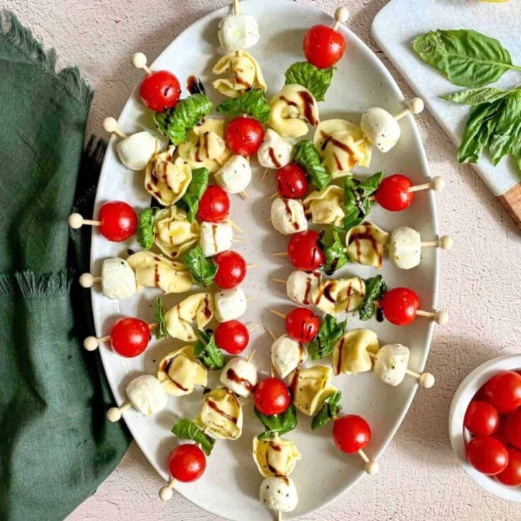 Caprese tortellini skewers with balsamic glaze