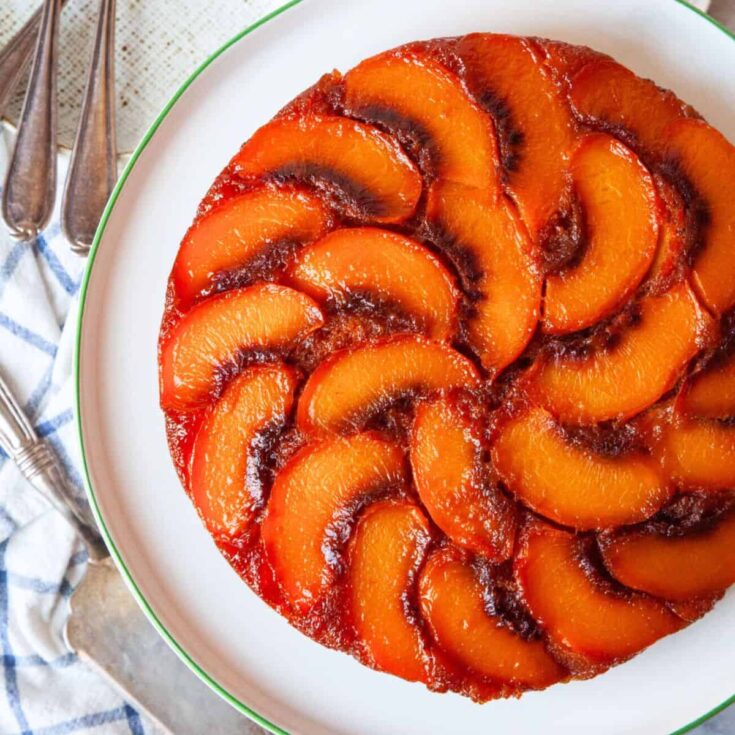 Caramel peach upside down cake dessert