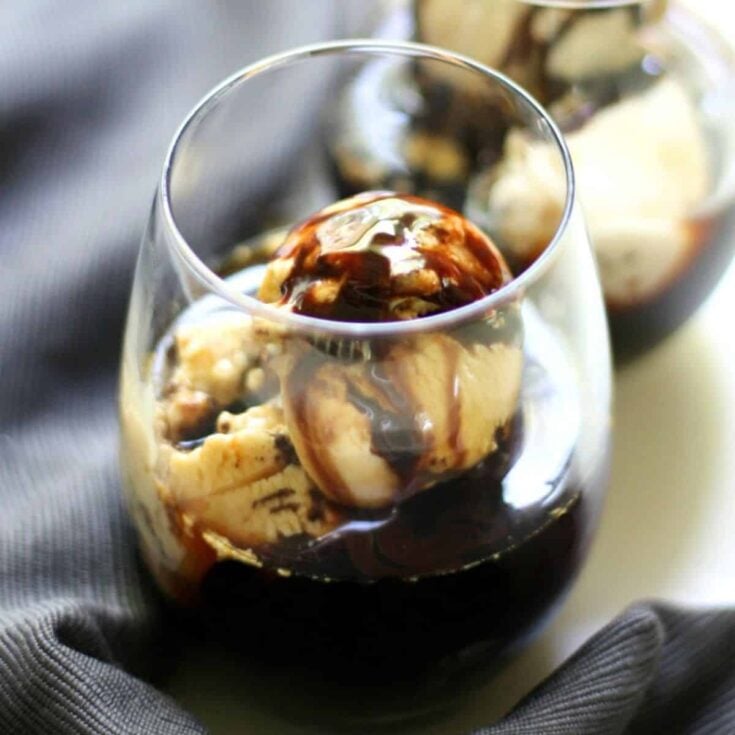 A cup of chocolate caramel affogato