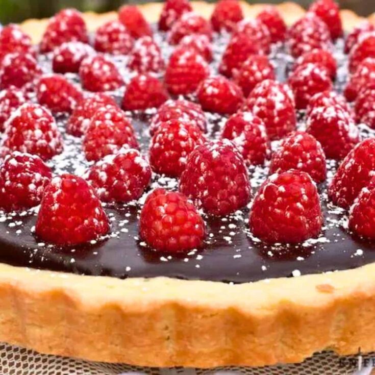 Chocolate ganache raspberry tart