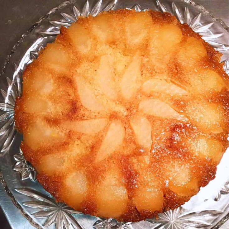 Coriander and brown sugar pear upside-down cake