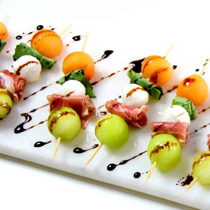 Easy mozzarella melon prosciutto skewers