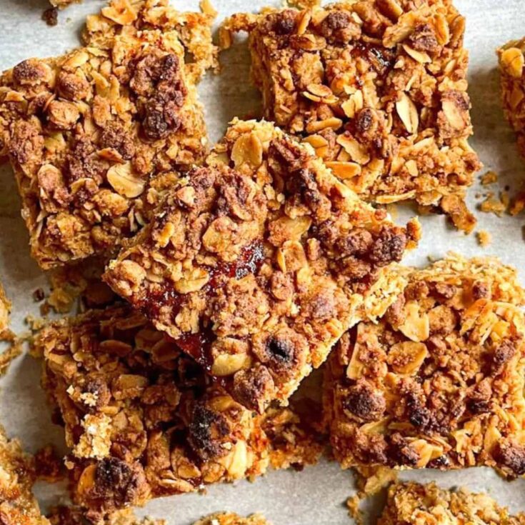 Slices of Hjonabandsaela Icelandic rhubarb cake