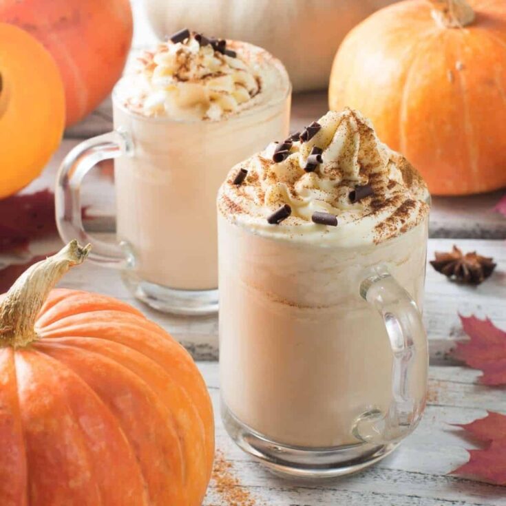 Two servings of homemade pumpkin spice latte iced coffee
