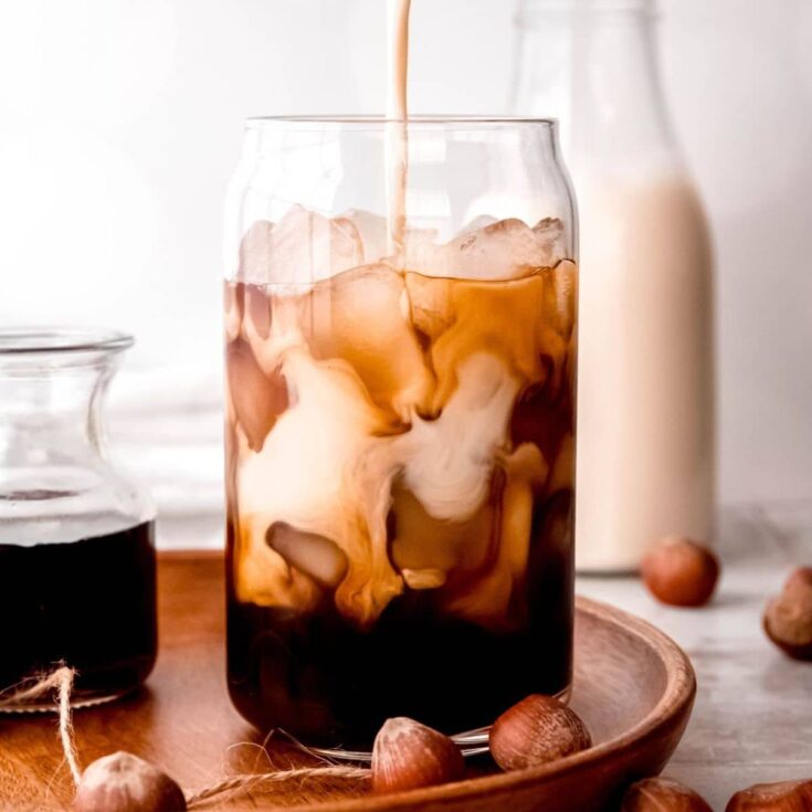 Iced hazelnut oat milk shaken espresso coffee