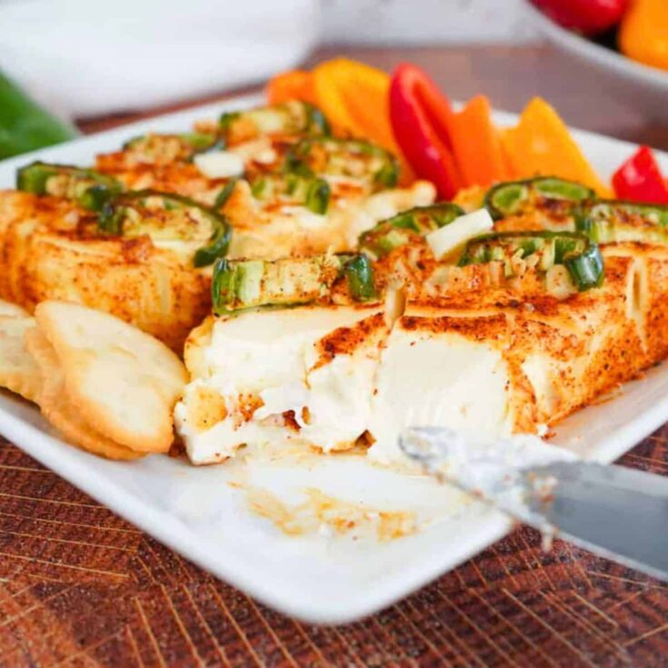 Jalapeno and garlic smoked cream cheese on a plate