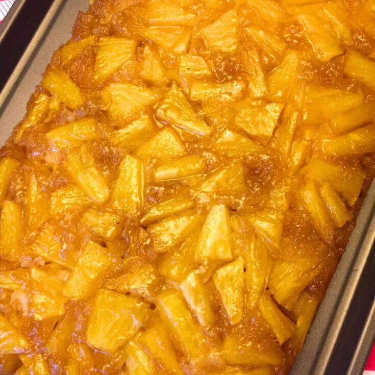 A tray of pineapple upside-down cake
