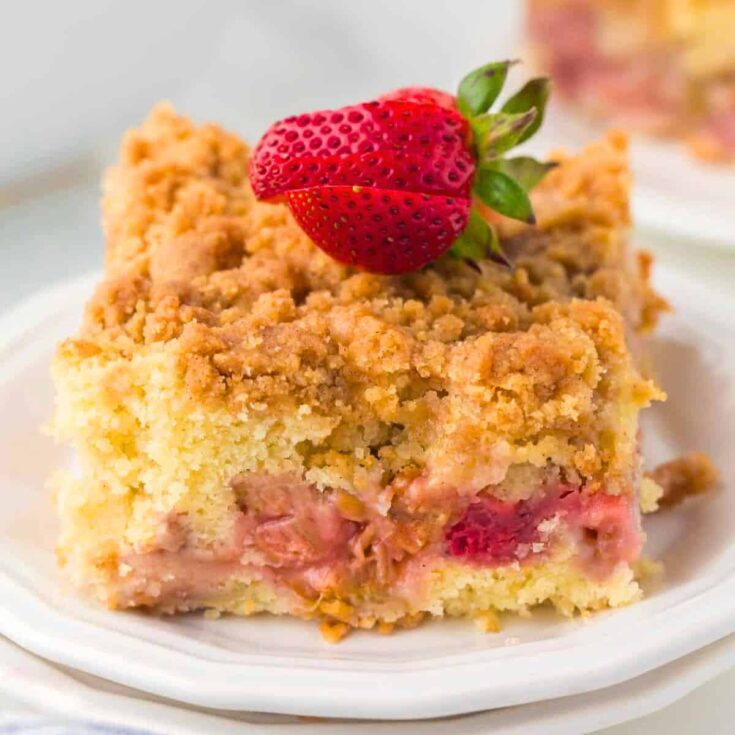A slice of rhubarb strawberry cake
