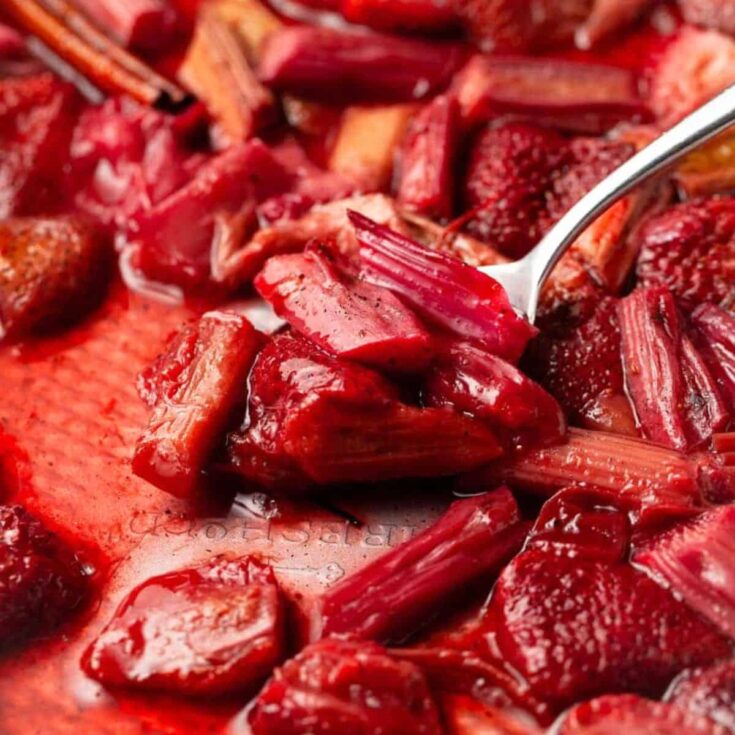 Roasted strawberry rhubarb compote dessert