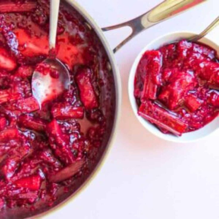 Stewed rhubarb and raspberries dessert
