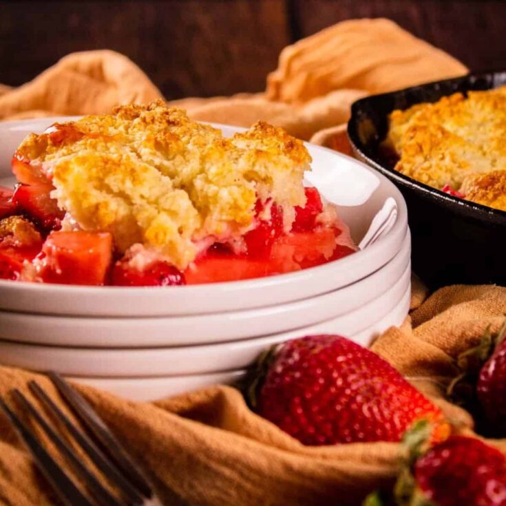 Strawberry rhubarb cobbler dessert