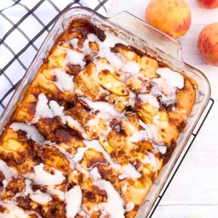 Streusel cake topped with peaches