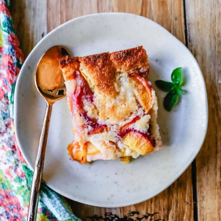 A slice of Texas style peach cobbler