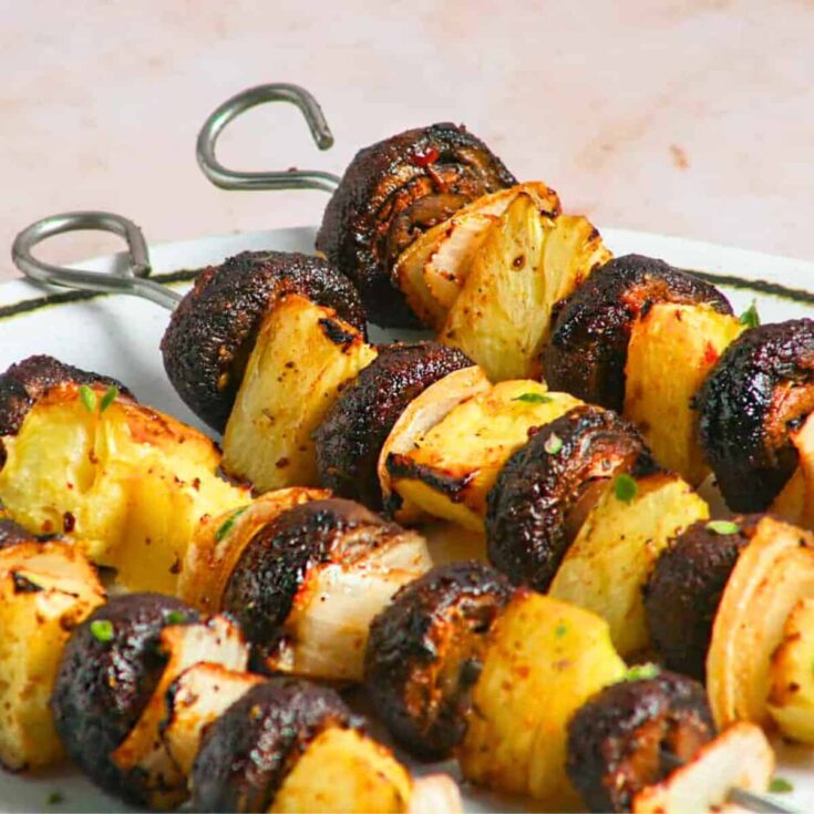 Vegan Jamaican jerk mushroom skewers