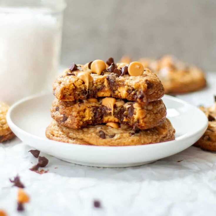 Butterscotch chocolate chip Thanksgiving cookies served on a plate